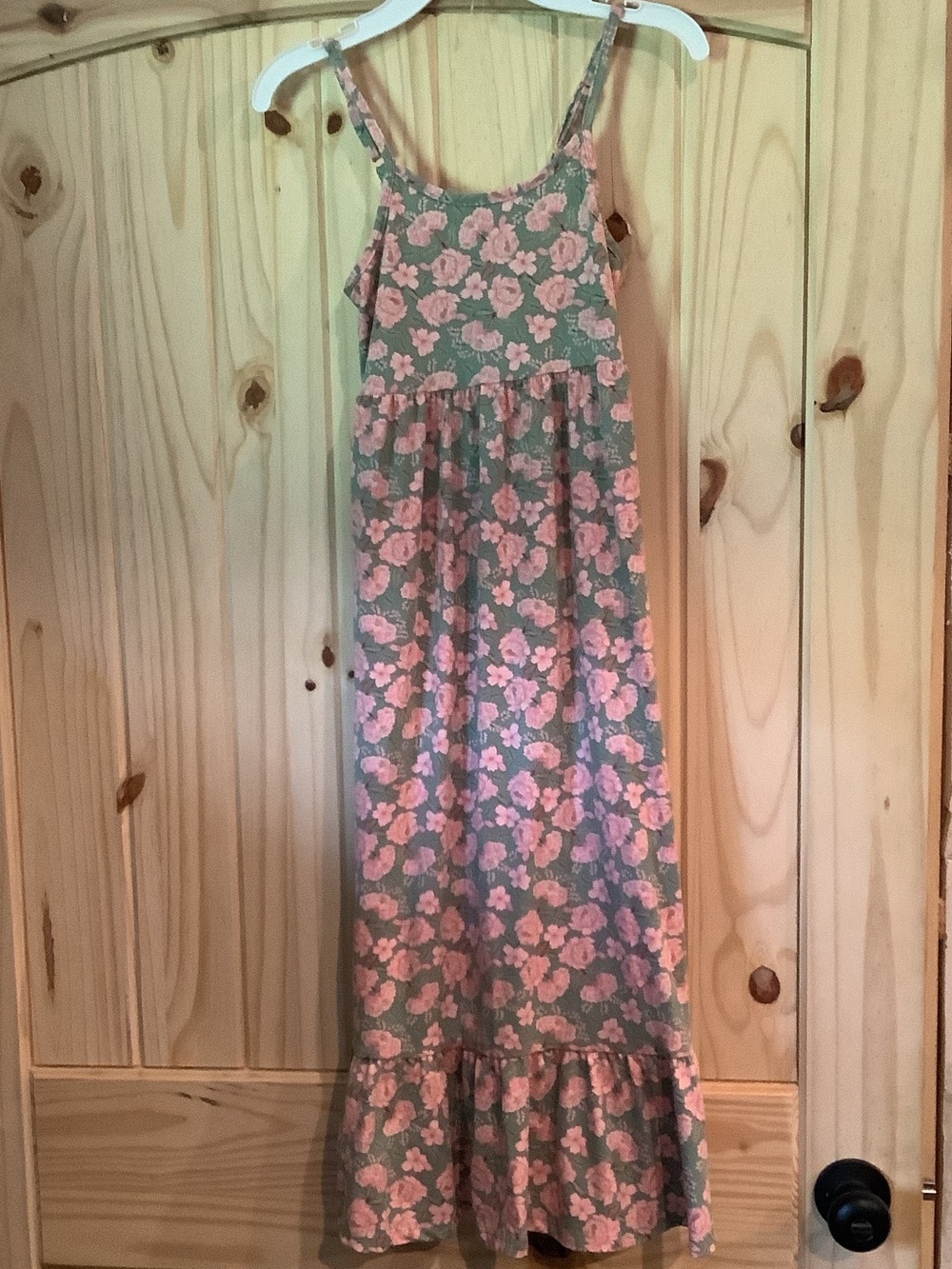 btween Sage Green Maxi Dress with Pink Floral Print